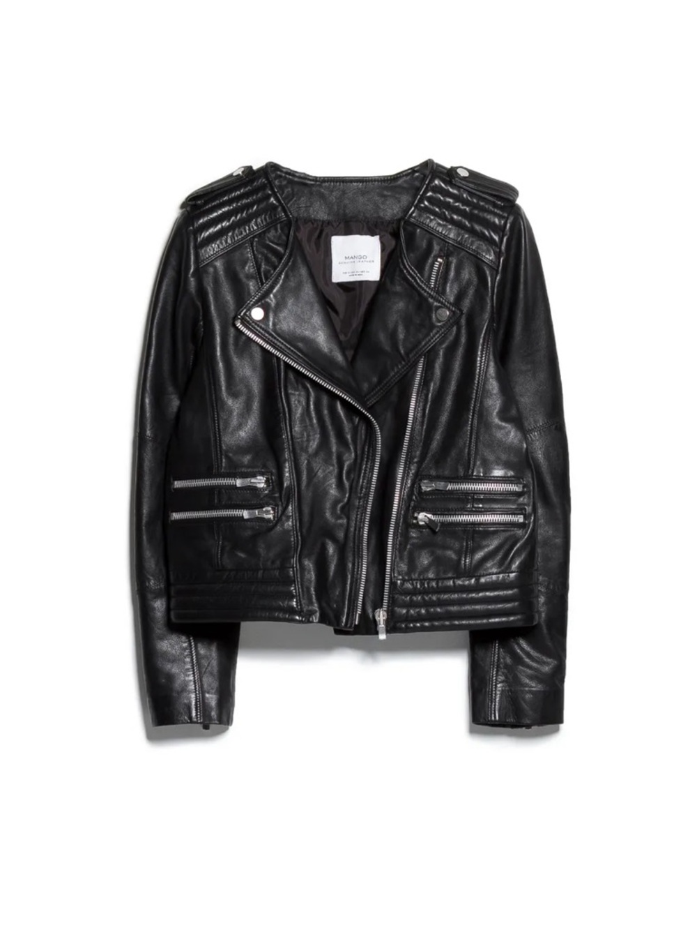 MNG by Mango - Black Quilted Leather Biker Jacket